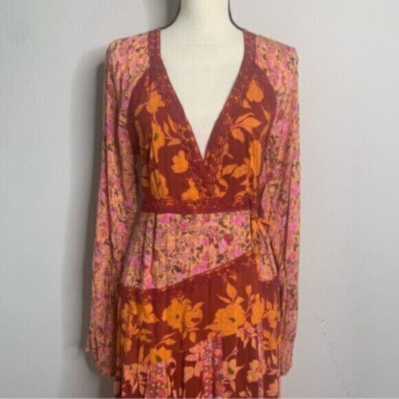 NWT Free People Tilda Boho Long Sleeve Maxi Wrap Dress - Picture 8 of 14